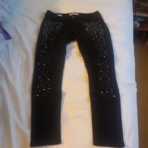 Hot kiss black distressed embellished Jean's size